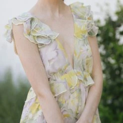 Aakaa Maternity Friendly Cassie Ruffled V-Neck Maxi Dress