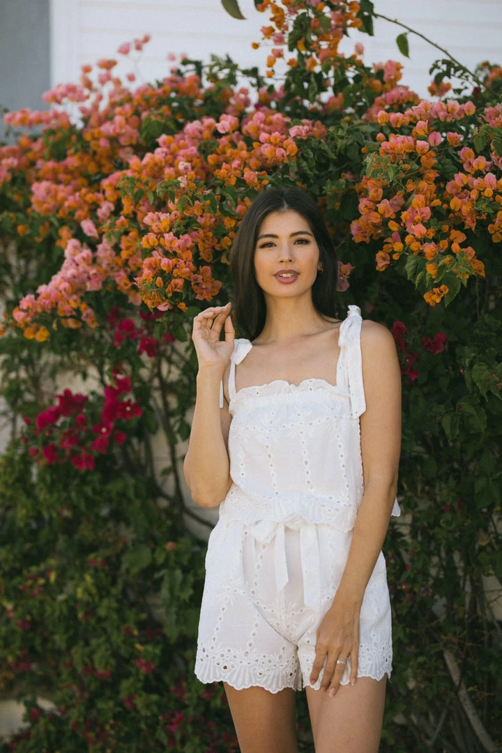 Bighit Fashion Marie Eyelet Tie Shoulder Romper Clothing