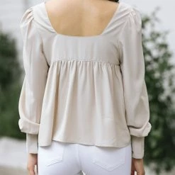 She + Sky Work Essentials Leanne Babydoll Buttoned Blouse