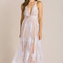 Luxxel Angeline Velvet Lace Maxi Dress