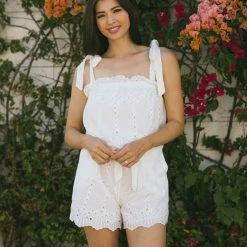 Bighit Fashion Marie Eyelet Tie Shoulder Romper Clothing