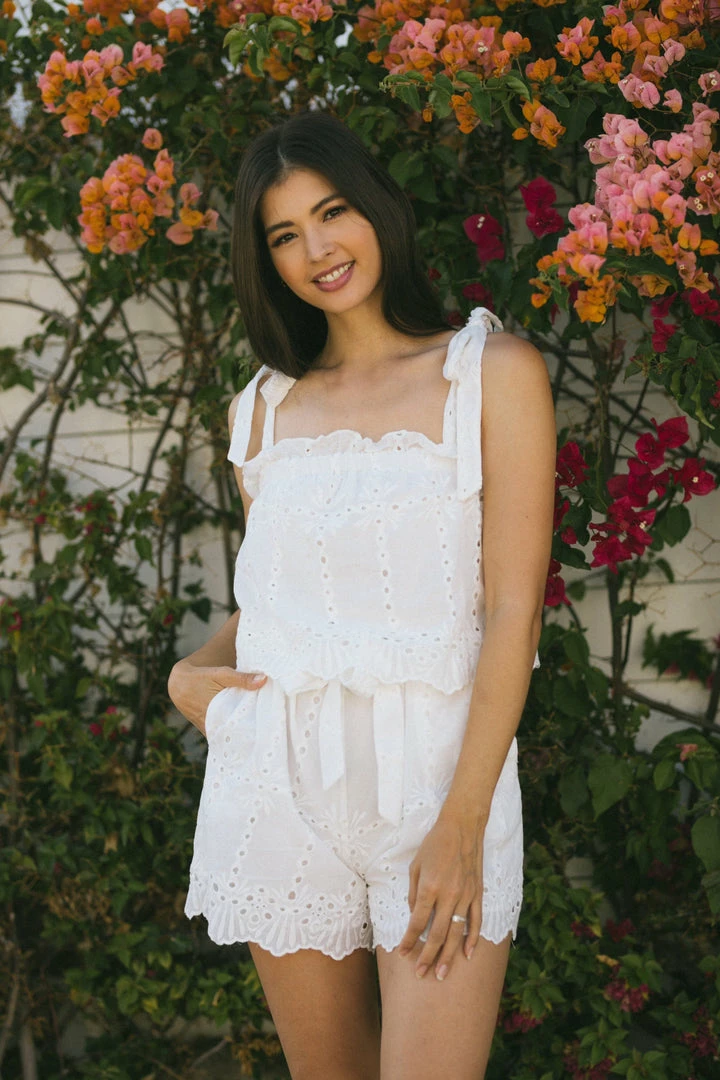 Bighit Fashion Marie Eyelet Tie Shoulder Romper Clothing