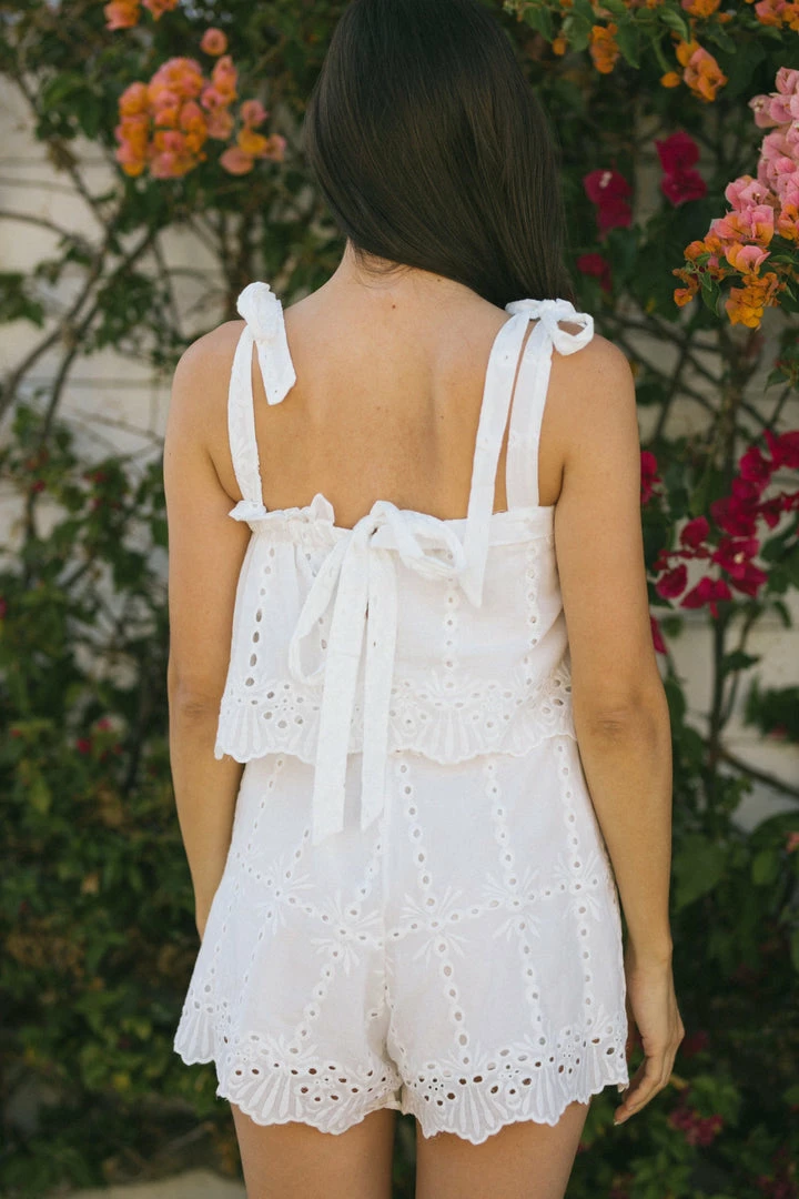 Bighit Fashion Marie Eyelet Tie Shoulder Romper Clothing