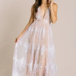 Luxxel Angeline Velvet Lace Maxi Dress