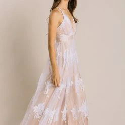 Luxxel Angeline Velvet Lace Maxi Dress