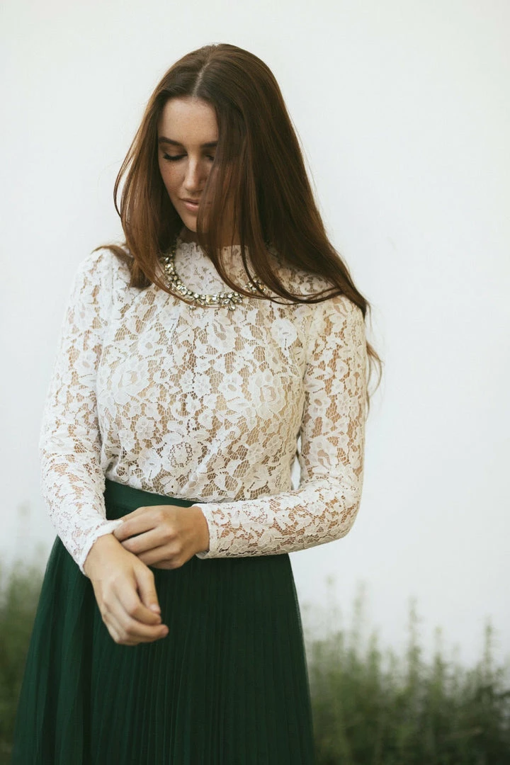 Aakaa Addison Mock Neck Lace Top Bridal