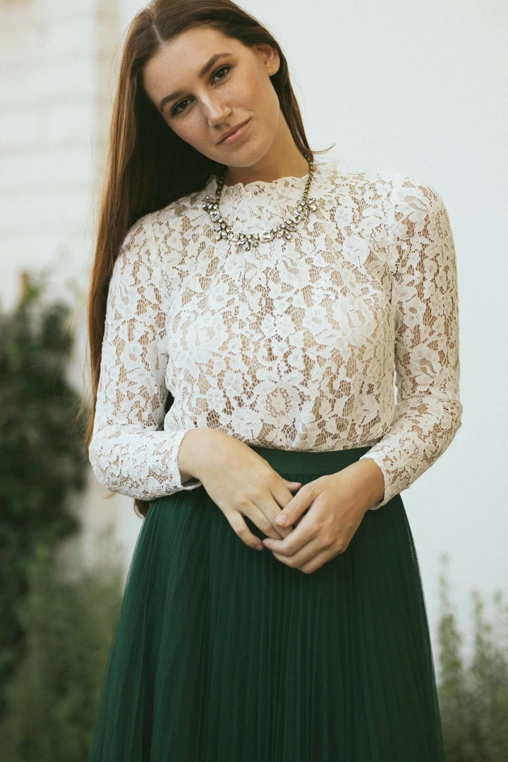 Aakaa Addison Mock Neck Lace Top Bridal