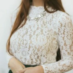 Aakaa Addison Mock Neck Lace Top Bridal