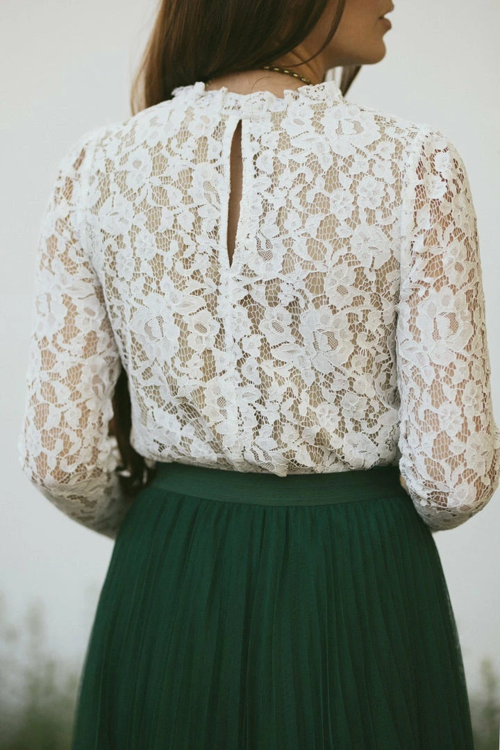 Aakaa Addison Mock Neck Lace Top Bridal