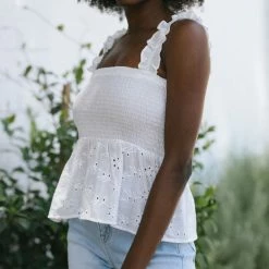 Paper Crane Natalia Smocked Eyelet Top