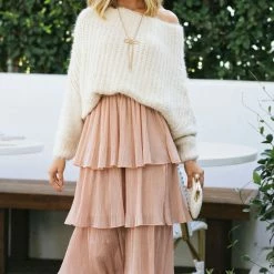 RIVIR Best Sellers Lois Metallic Tiered Midi Skirt