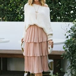 RIVIR Best Sellers Lois Metallic Tiered Midi Skirt