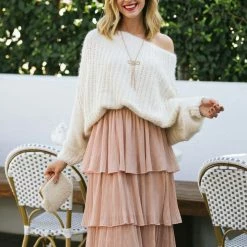 RIVIR Best Sellers Lois Metallic Tiered Midi Skirt