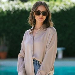 Mimosa Work Essentials Georgette Silky Button Top