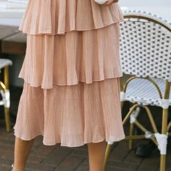 RIVIR Best Sellers Lois Metallic Tiered Midi Skirt