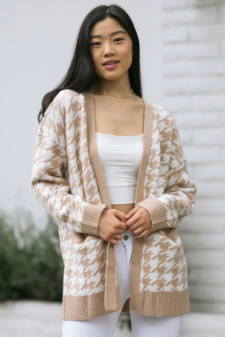 She + Sky Patricia Houndstooth Cardigan