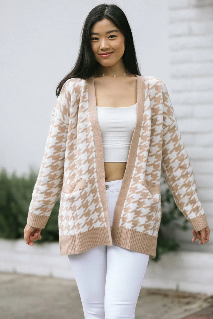 She + Sky Patricia Houndstooth Cardigan