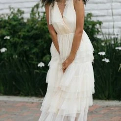 Just Me Maternity Friendly Corinne Tiered Tulle Dress