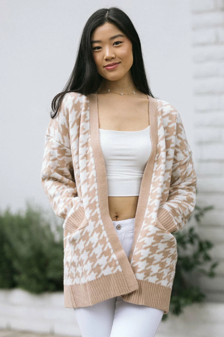 She + Sky Patricia Houndstooth Cardigan