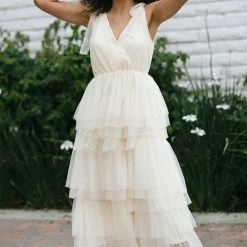 Just Me Maternity Friendly Corinne Tiered Tulle Dress