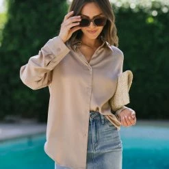 Mimosa Work Essentials Georgette Silky Button Top