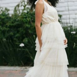 Just Me Maternity Friendly Corinne Tiered Tulle Dress