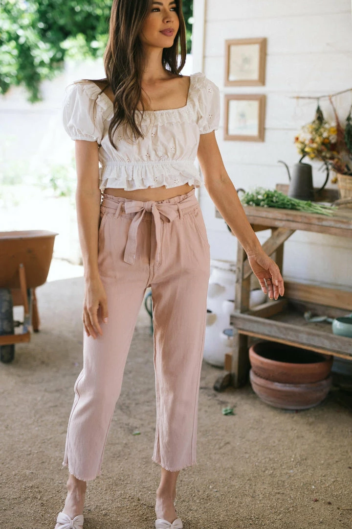 Miou Muse Clothing Hermione Eyelet Cropped Top