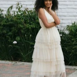 Just Me Maternity Friendly Corinne Tiered Tulle Dress