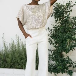 Aakaa Lydia Kimono Sleeve Sequin Top