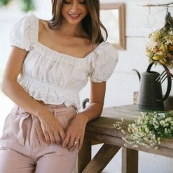 Miou Muse Clothing Hermione Eyelet Cropped Top