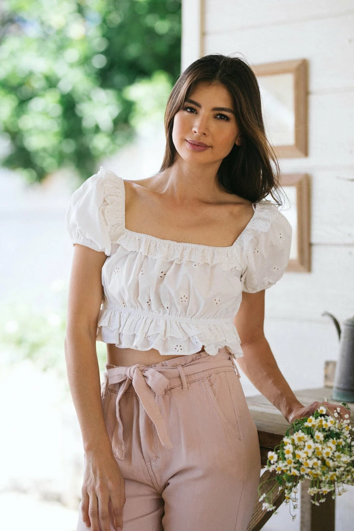 Miou Muse Clothing Hermione Eyelet Cropped Top