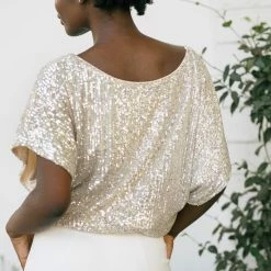 Aakaa Lydia Kimono Sleeve Sequin Top