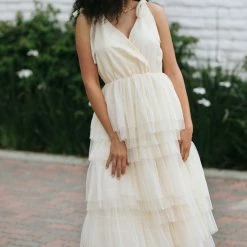 Just Me Maternity Friendly Corinne Tiered Tulle Dress