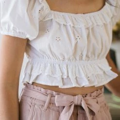 Miou Muse Clothing Hermione Eyelet Cropped Top