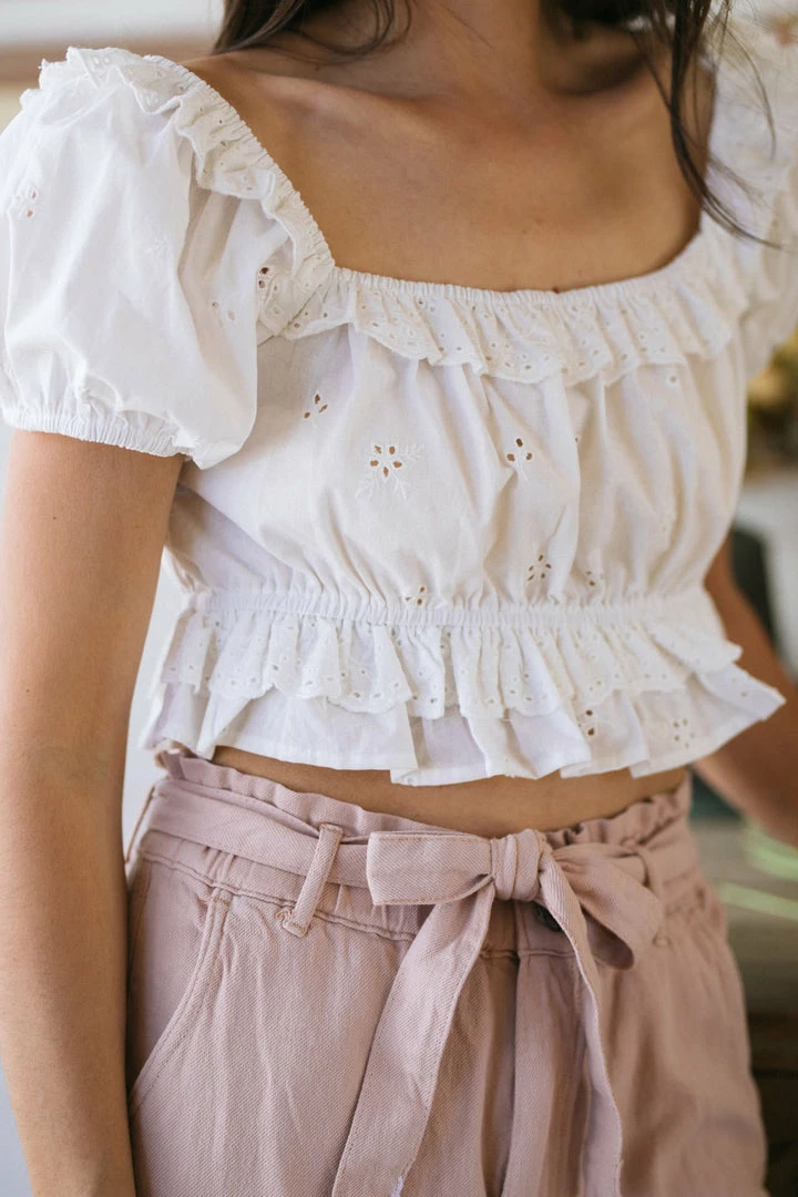 Miou Muse Clothing Hermione Eyelet Cropped Top