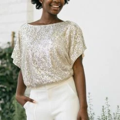 Aakaa Lydia Kimono Sleeve Sequin Top