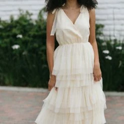 Just Me Maternity Friendly Corinne Tiered Tulle Dress