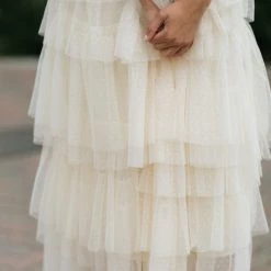 Just Me Maternity Friendly Corinne Tiered Tulle Dress