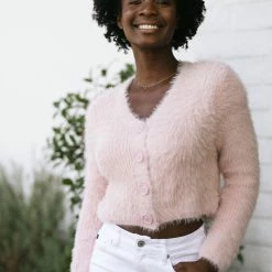 Allie Rose Gwyneth Fuzzy Cropped Cardigan