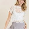 A.Peach Bridal Shirley White Lace Cap Sleeve Top
