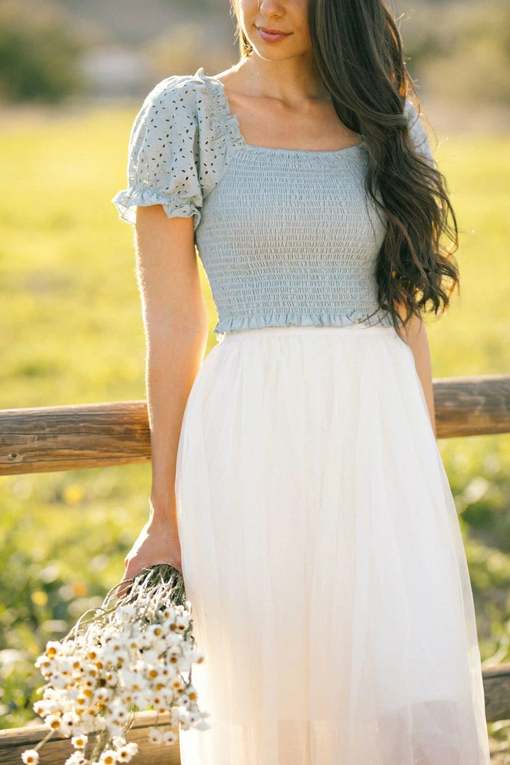 Style Melody Skylar Eyelet Smocked Crop Top Clothing