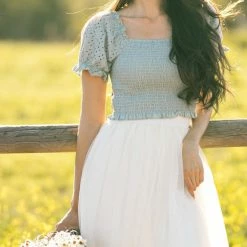Style Melody Skylar Eyelet Smocked Crop Top Clothing