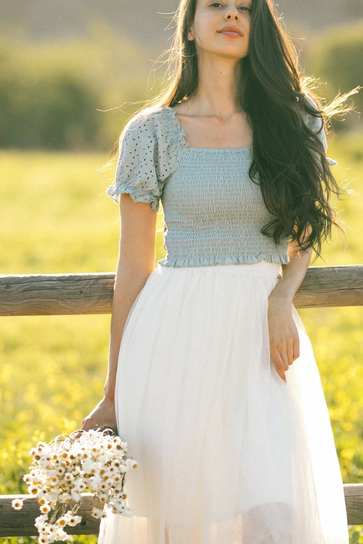 Style Melody Skylar Eyelet Smocked Crop Top Clothing