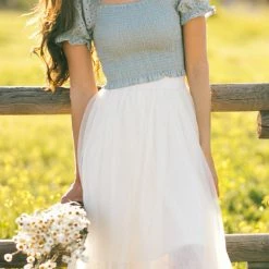 Style Melody Skylar Eyelet Smocked Crop Top Clothing