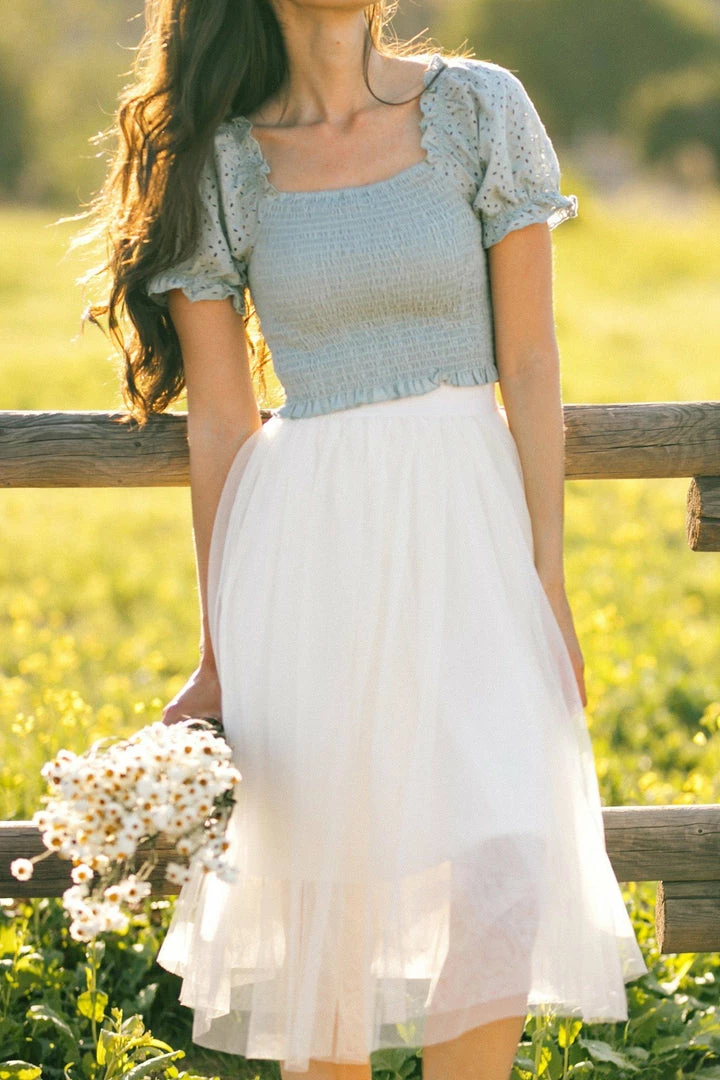 Style Melody Skylar Eyelet Smocked Crop Top Clothing