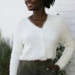 Allie Rose Gwyneth Fuzzy Cropped Cardigan