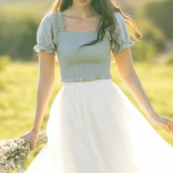 Style Melody Skylar Eyelet Smocked Crop Top Clothing