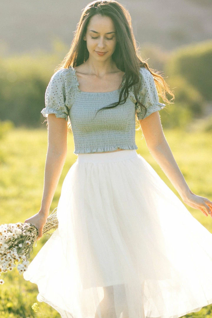 Style Melody Skylar Eyelet Smocked Crop Top Clothing