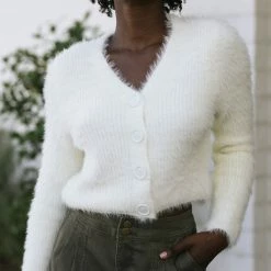 Allie Rose Gwyneth Fuzzy Cropped Cardigan