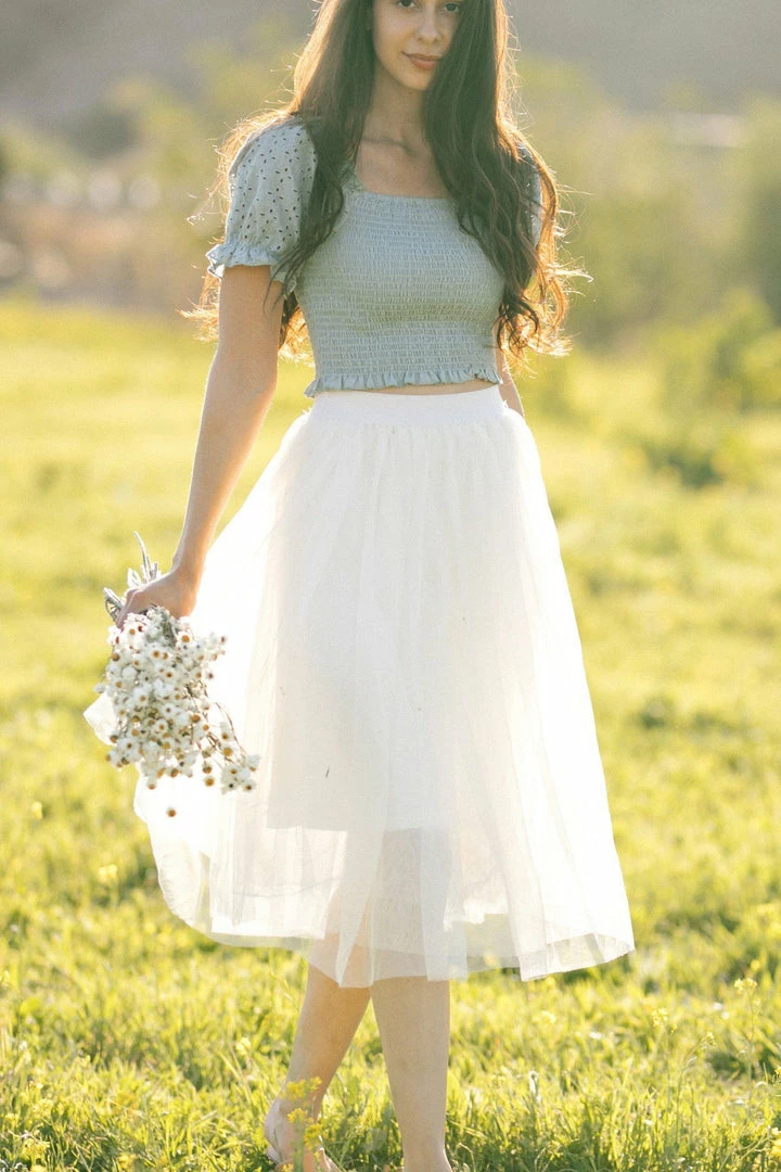 Style Melody Skylar Eyelet Smocked Crop Top Clothing